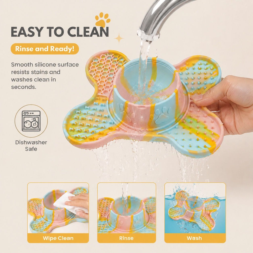 3-in-1 Bone-Shaped Slow Feeder Licking Mat with Removable Rolling Ball – Interactive Silicone Pad for Dogs, Perfect for Spreadable Treats, Bathing Distraction, and Outdoor Adventures. (MultiColor)
