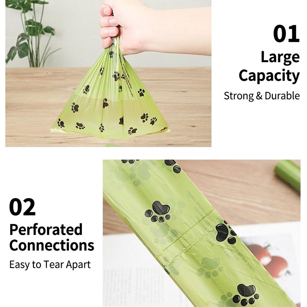 Eco-Friendly Pet Waste Bag Set with Bone-Shaped Carrier Hook and D-Ring Clip – Thick Leak-Proof Poop Bags for Outdoor Dog Walks, Hands-Free Convenience with Portable Storage Pouch Option (8 Rolls Box Set + Poop Bag Dispenser + Oxford Cloth Bag Dispenser)