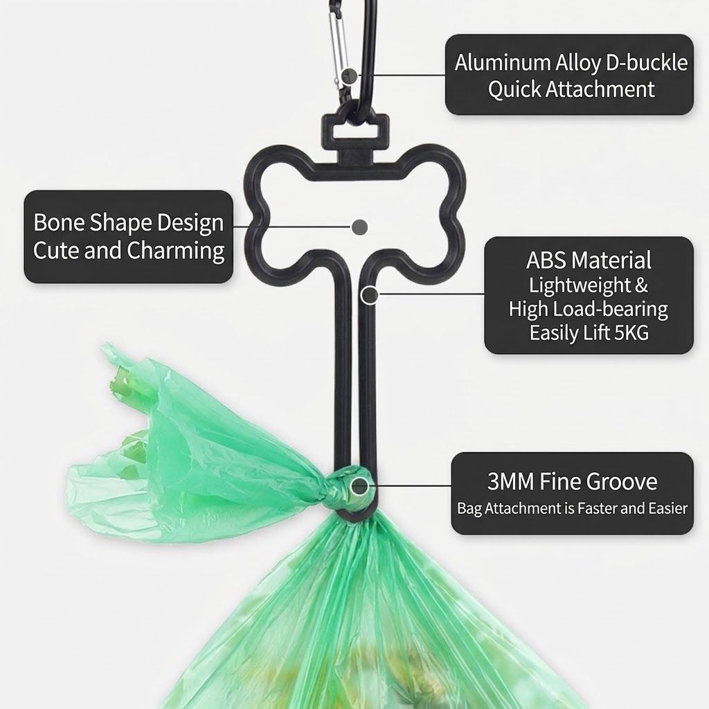 Eco-Friendly Pet Waste Bag Set with Bone-Shaped Carrier Hook and D-Ring Clip – Thick Leak-Proof Poop Bags for Outdoor Dog Walks, Hands-Free Convenience with Portable Storage Pouch Option (8 Rolls Box Set + Poop Bag Dispenser + Oxford Cloth Bag Dispenser)