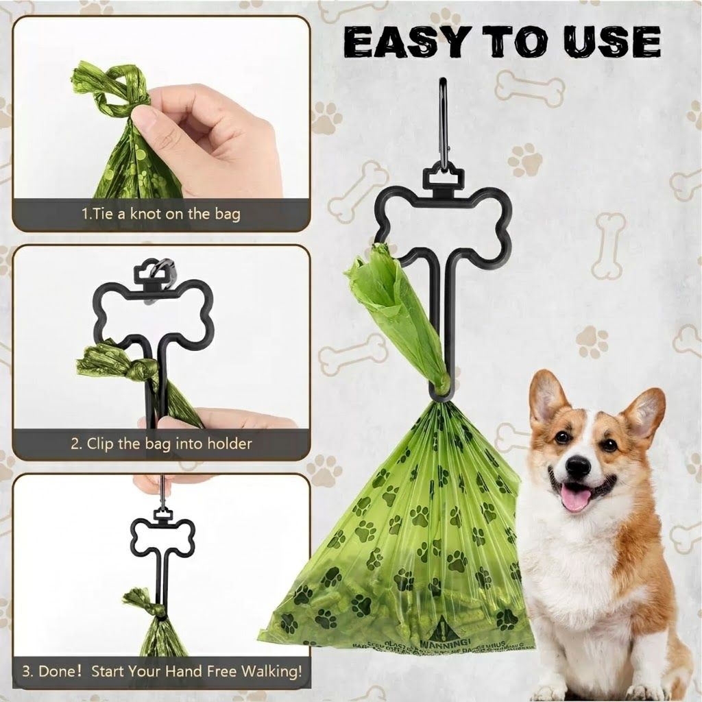 Eco-Friendly Pet Waste Bag Set with Bone-Shaped Carrier Hook and D-Ring Clip – Thick Leak-Proof Poop Bags for Outdoor Dog Walks, Hands-Free Convenience with Portable Storage Pouch Option (8 Rolls Box Set + Poop Bag Dispenser + Oxford Cloth Bag Dispenser)