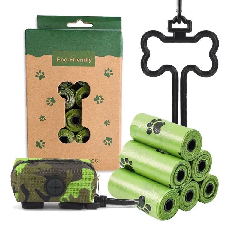 Eco-Friendly Pet Waste Bag Set with Bone-Shaped Carrier Hook and D-Ring Clip – Thick Leak-Proof Poop Bags for Outdoor Dog Walks, Hands-Free Convenience with Portable Storage Pouch Option (8 Rolls Box Set + Poop Bag Dispenser + Oxford Cloth Bag Dispenser)
