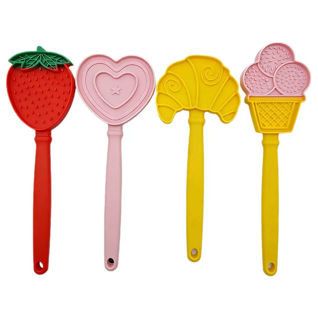 Food-Grade Silicone Pet Licking Stick – Interactive Dog & Cat Treat Toy for Slow Feeding, Dental Stimulation, and Stress Relief in Adorable Strawberry, Heart, Croissant, and Ice Cream Designs (D)