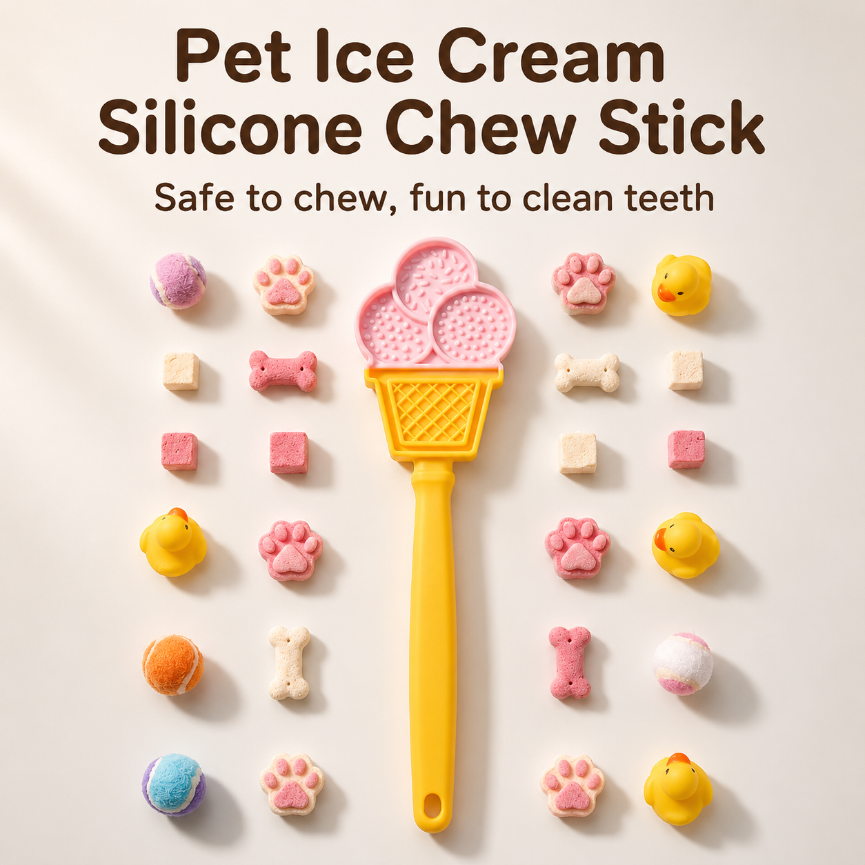 Food-Grade Silicone Pet Licking Stick – Interactive Dog & Cat Treat Toy for Slow Feeding, Dental Stimulation, and Stress Relief in Adorable Strawberry, Heart, Croissant, and Ice Cream Designs (D)
