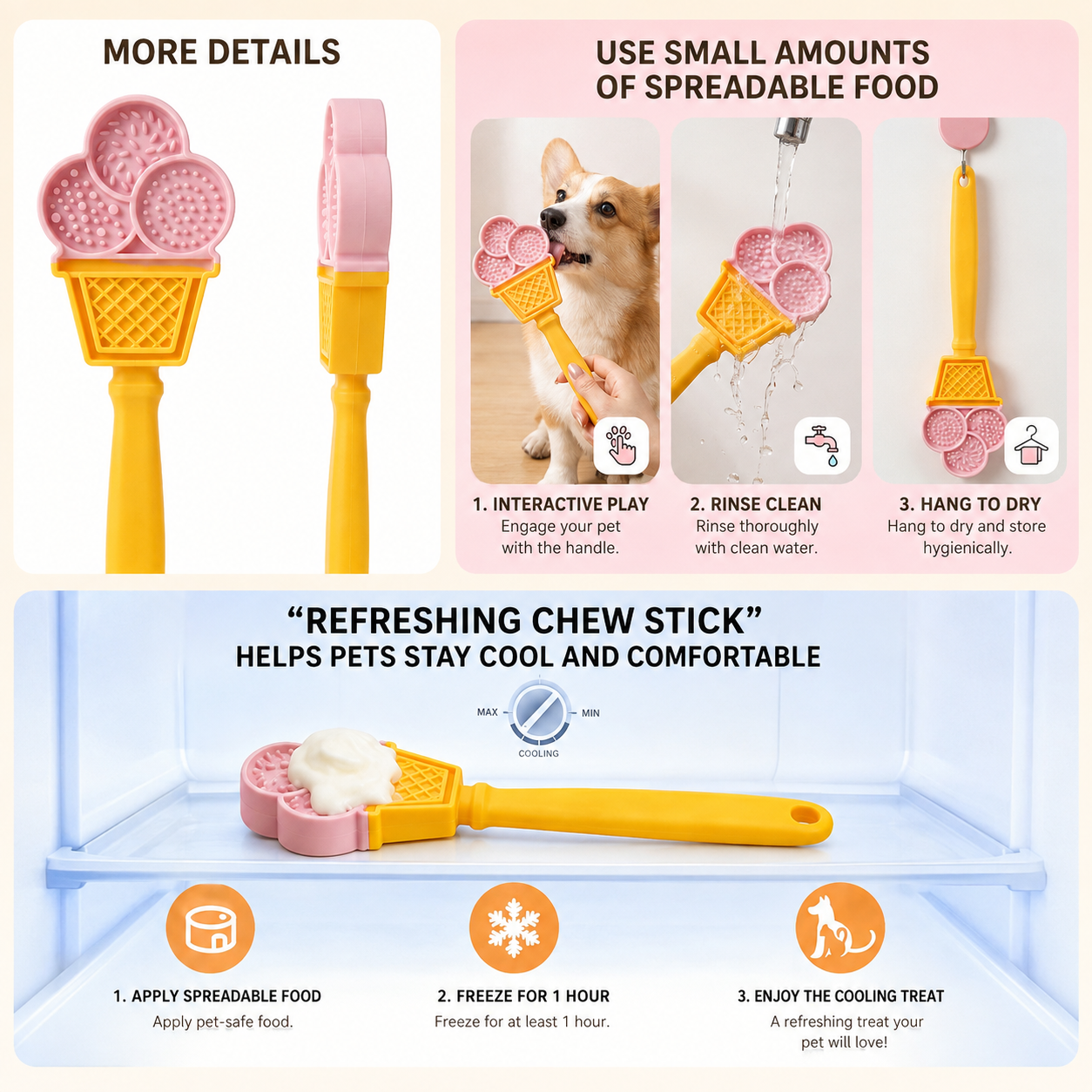 Food-Grade Silicone Pet Licking Stick – Interactive Dog & Cat Treat Toy for Slow Feeding, Dental Stimulation, and Stress Relief in Adorable Strawberry, Heart, Croissant, and Ice Cream Designs (D)