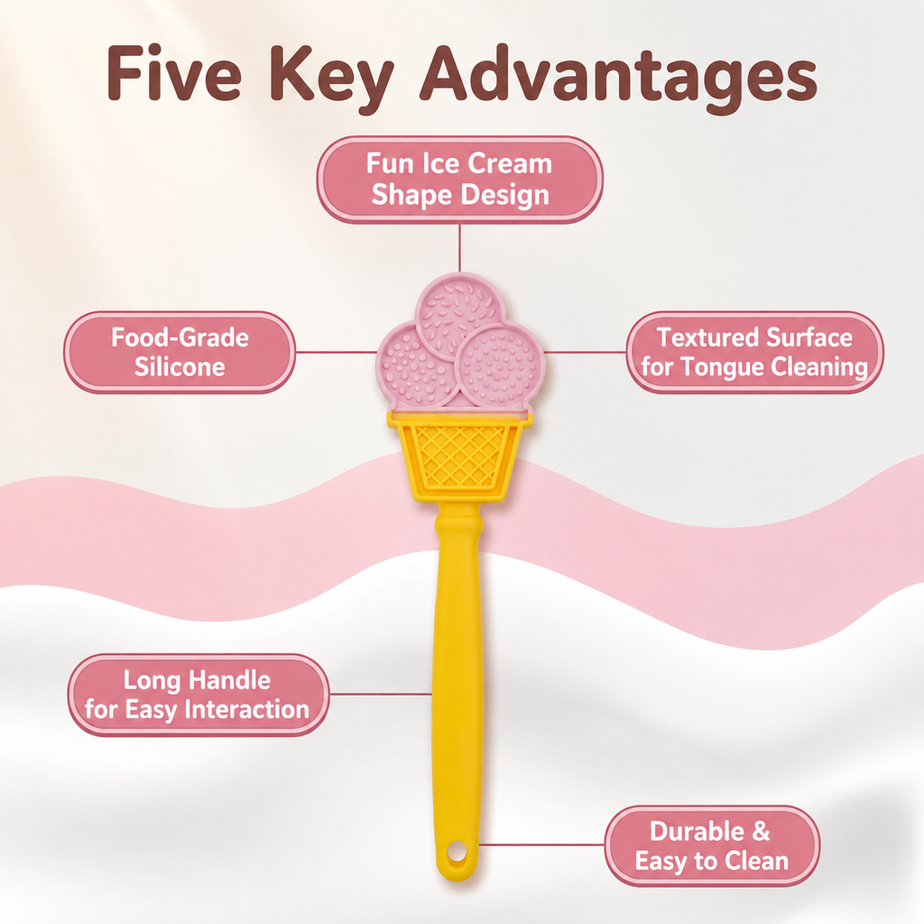 Food-Grade Silicone Pet Licking Stick – Interactive Dog & Cat Treat Toy for Slow Feeding, Dental Stimulation, and Stress Relief in Adorable Strawberry, Heart, Croissant, and Ice Cream Designs (D)