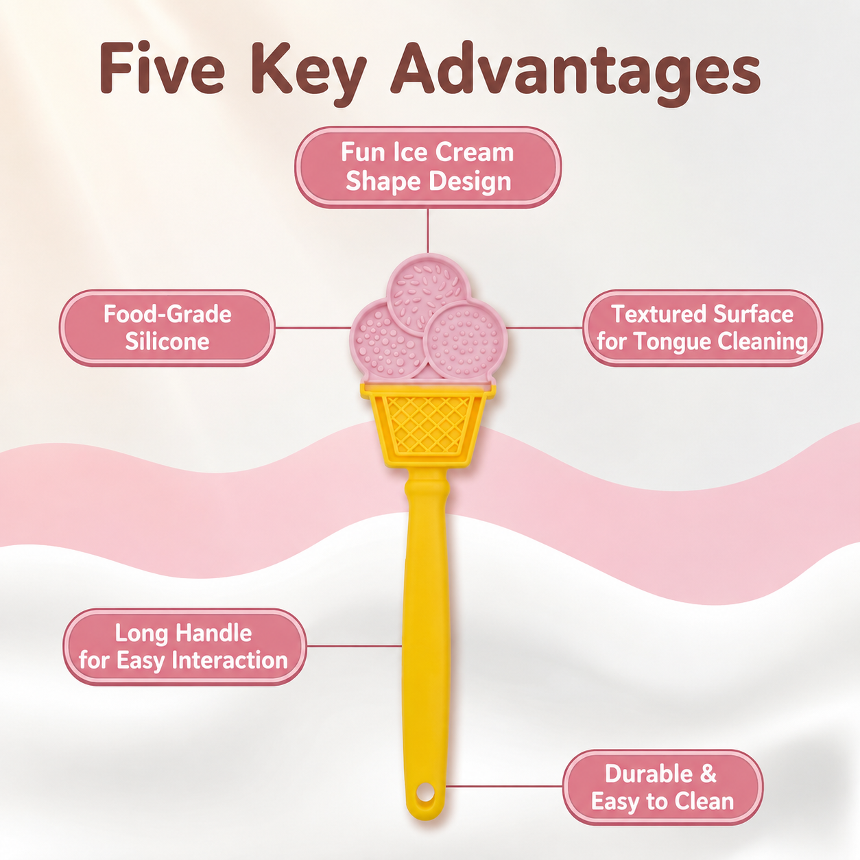 Food-Grade Silicone Pet Licking Stick – Interactive Dog & Cat Treat Toy for Slow Feeding, Dental Stimulation, and Stress Relief in Adorable Strawberry, Heart, Croissant, and Ice Cream Designs (D)
