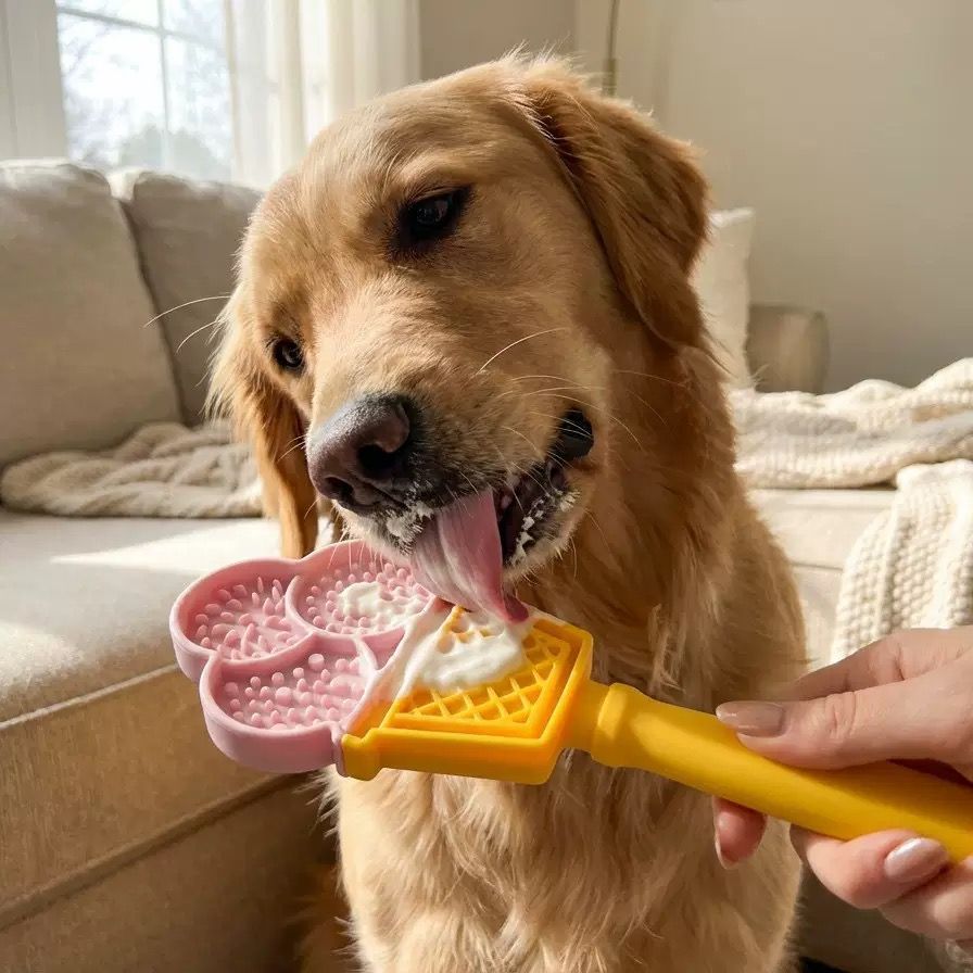 Food-Grade Silicone Pet Licking Stick – Interactive Dog & Cat Treat Toy for Slow Feeding, Dental Stimulation, and Stress Relief in Adorable Strawberry, Heart, Croissant, and Ice Cream Designs (D)