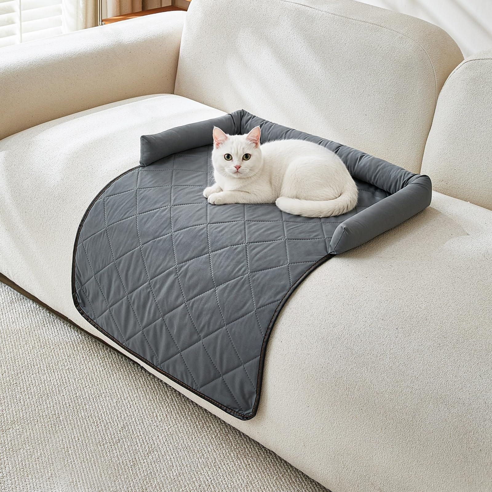 Cooling Pet Mat with Bolster Side Support – Scratch-Resistant, Self-Cooling, Non-Slip Base for Cats & Small to Medium Dogs, Perfect for Sofa, Floor, Car, or Outdoor Use (M, Grey)