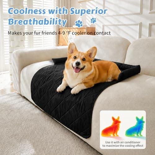 Cooling Pet Mat with Bolster Side Support – Scratch-Resistant, Self-Cooling, Non-Slip Base for Cats & Small to Medium Dogs, Perfect for Sofa, Floor, Car, or Outdoor Use (S, Grey)