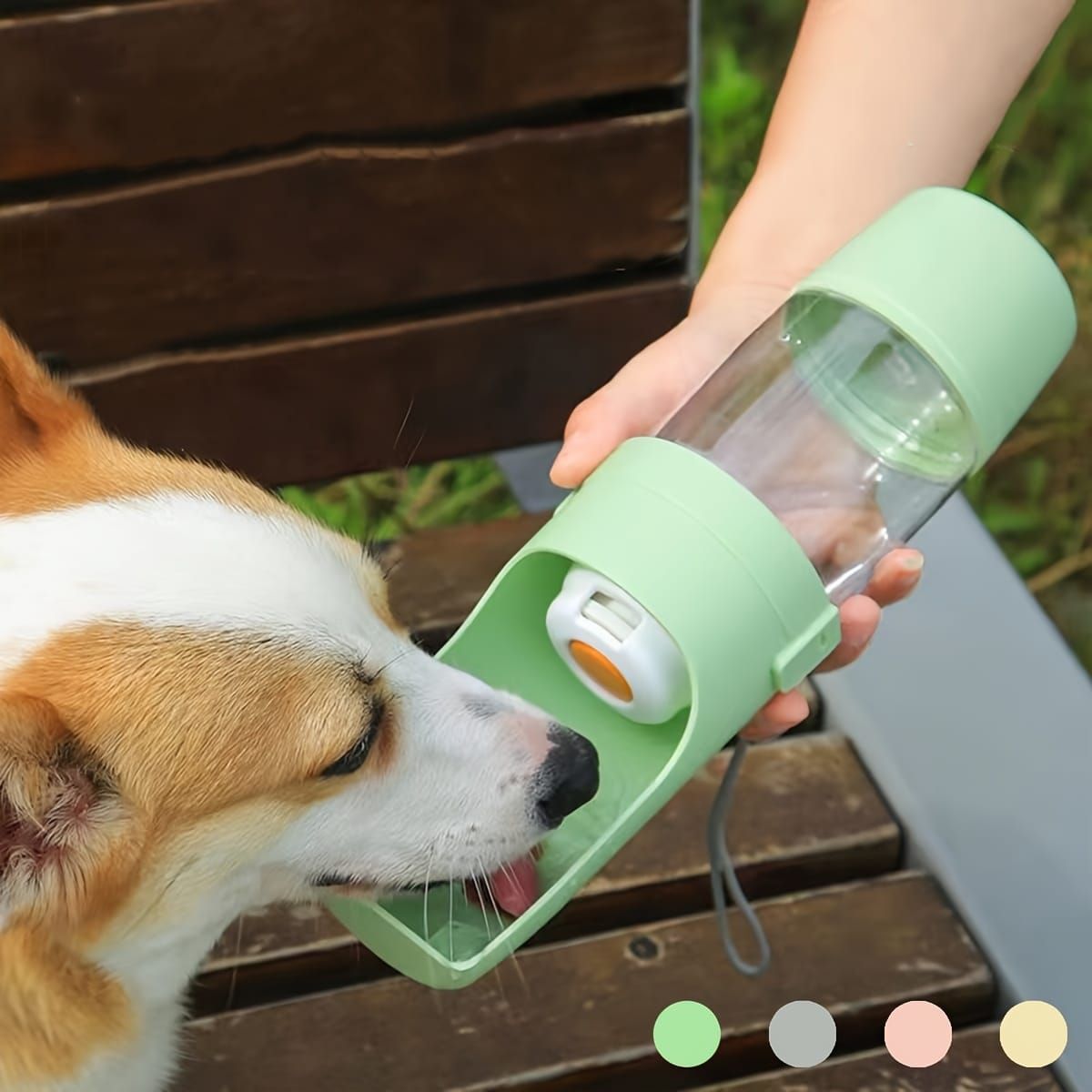 Portable Dog Water Bottle – Leak-Proof Pet Water Dispenser with Food Storage, Ideal for Outdoor Walks, Camping, and Travel (Green)