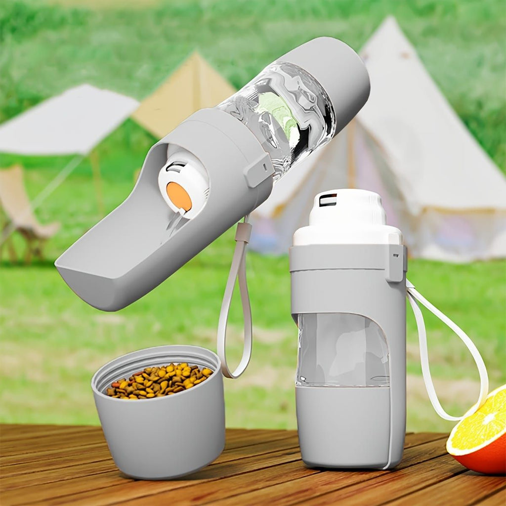 Portable Dog Water Bottle – Leak-Proof Pet Water Dispenser with Food Storage, Ideal for Outdoor Walks, Camping, and Travel (Pink)