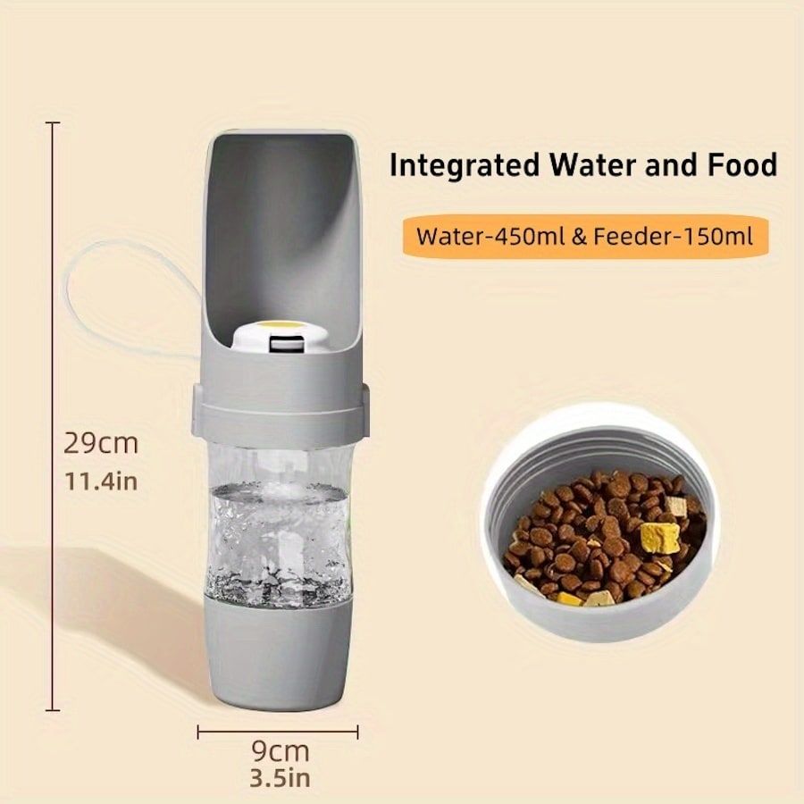 Portable Dog Water Bottle – Leak-Proof Pet Water Dispenser with Food Storage, Ideal for Outdoor Walks, Camping, and Travel (Yellow)