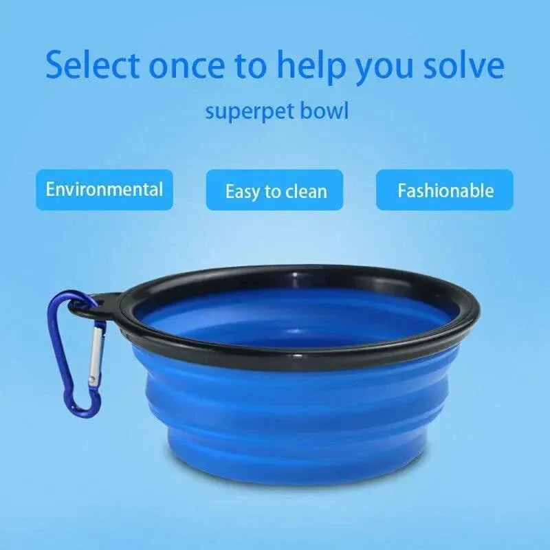 Foldable Silicone Pet Bowl Portable Travel Feeder for Dog and Cat - Blue