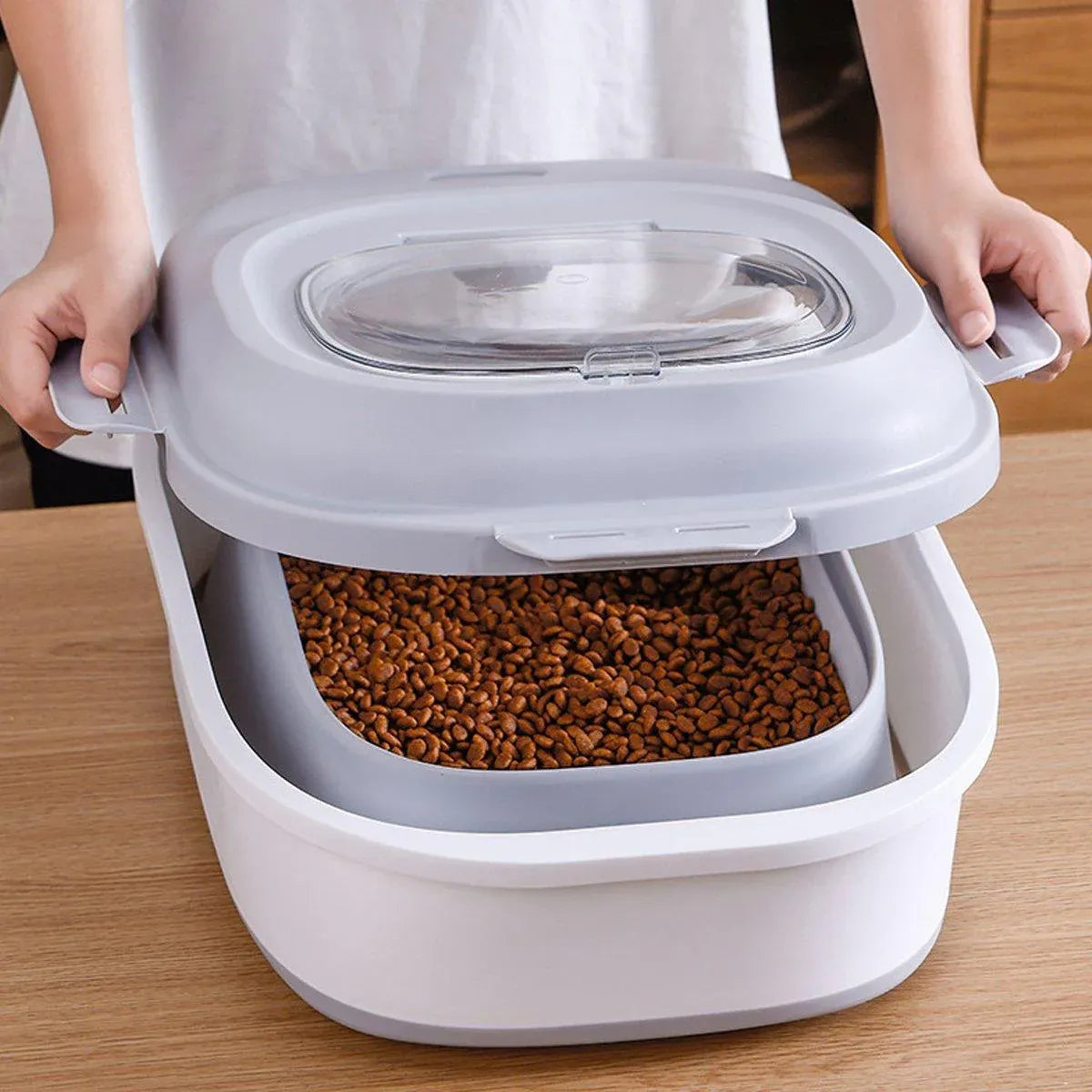 Large Capacity Pet Food Storage Box Foldable Design with Seal Lid - Grey
