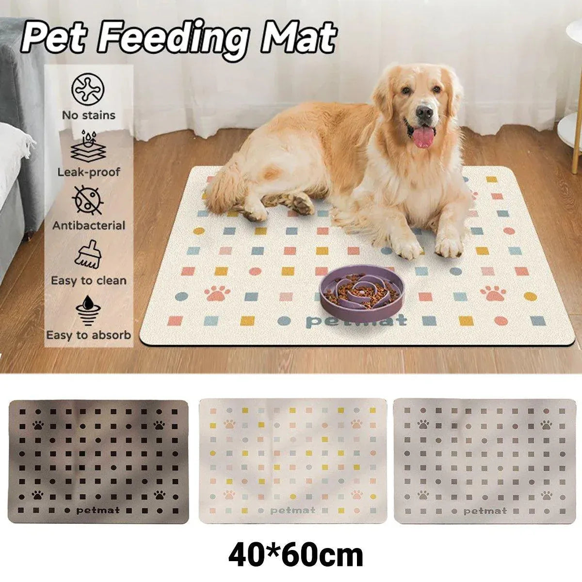 Pet Feeding Mat Dogs Cats Absorbent Non Slip Pet Placemat Waterproof Mat - Light Grey