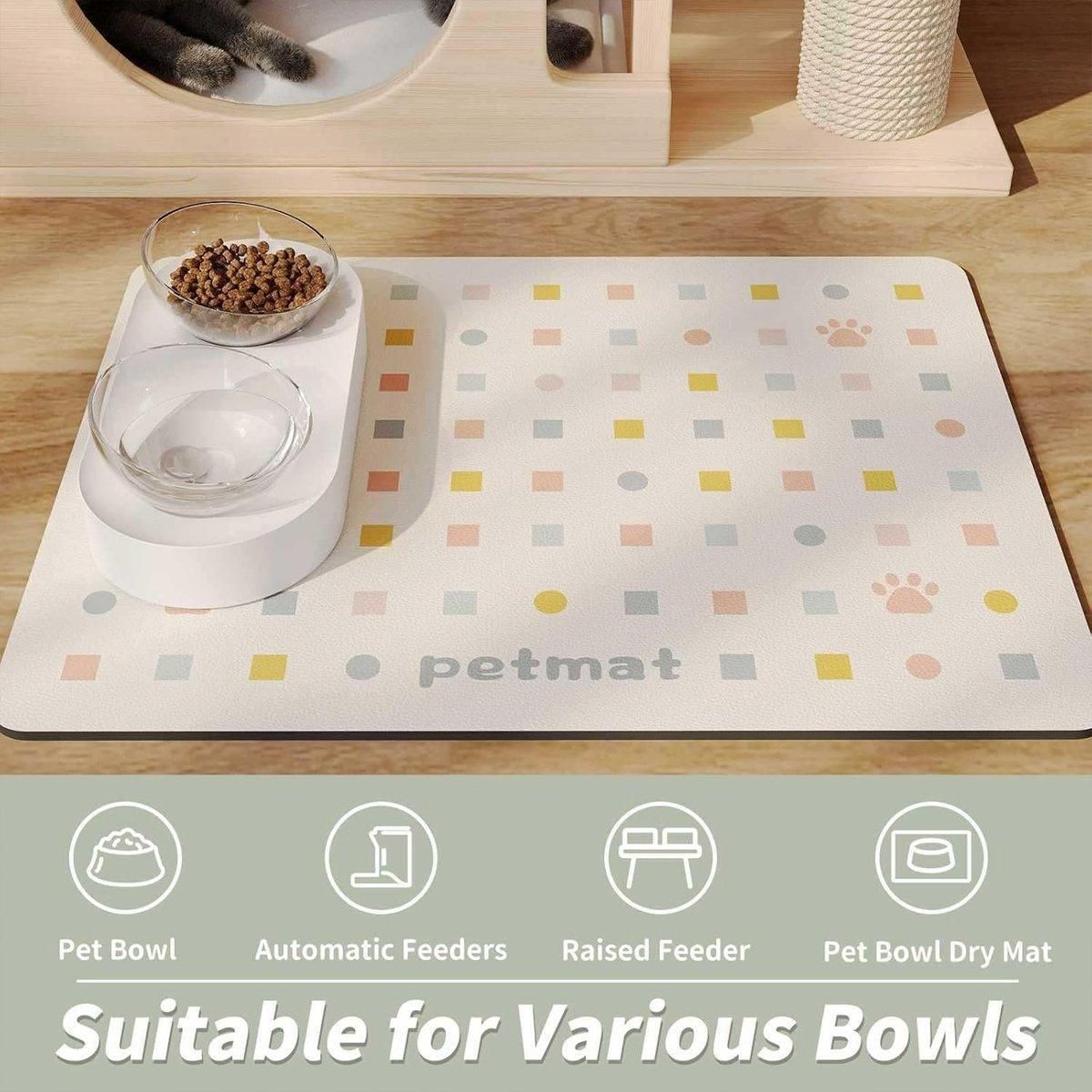 Pet Feeding Mat Dogs Cats Absorbent Non Slip Pet Placemat Waterproof Mat - Light Grey