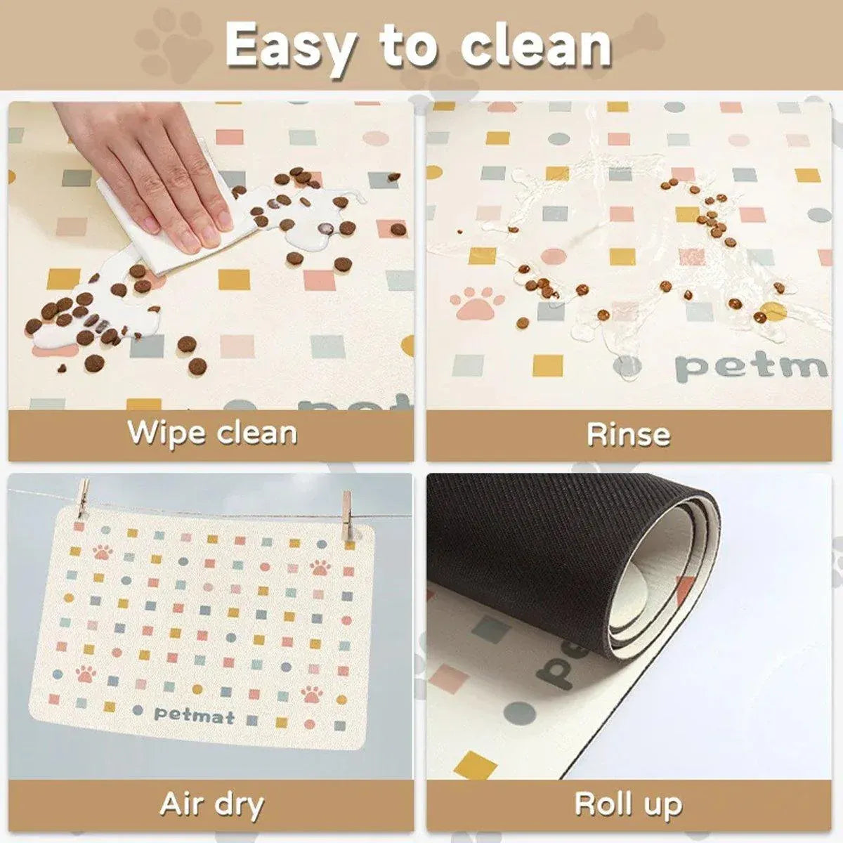 Pet Feeding Mat Dogs Cats Absorbent Non Slip Pet Placemat Waterproof Mat - Light Grey