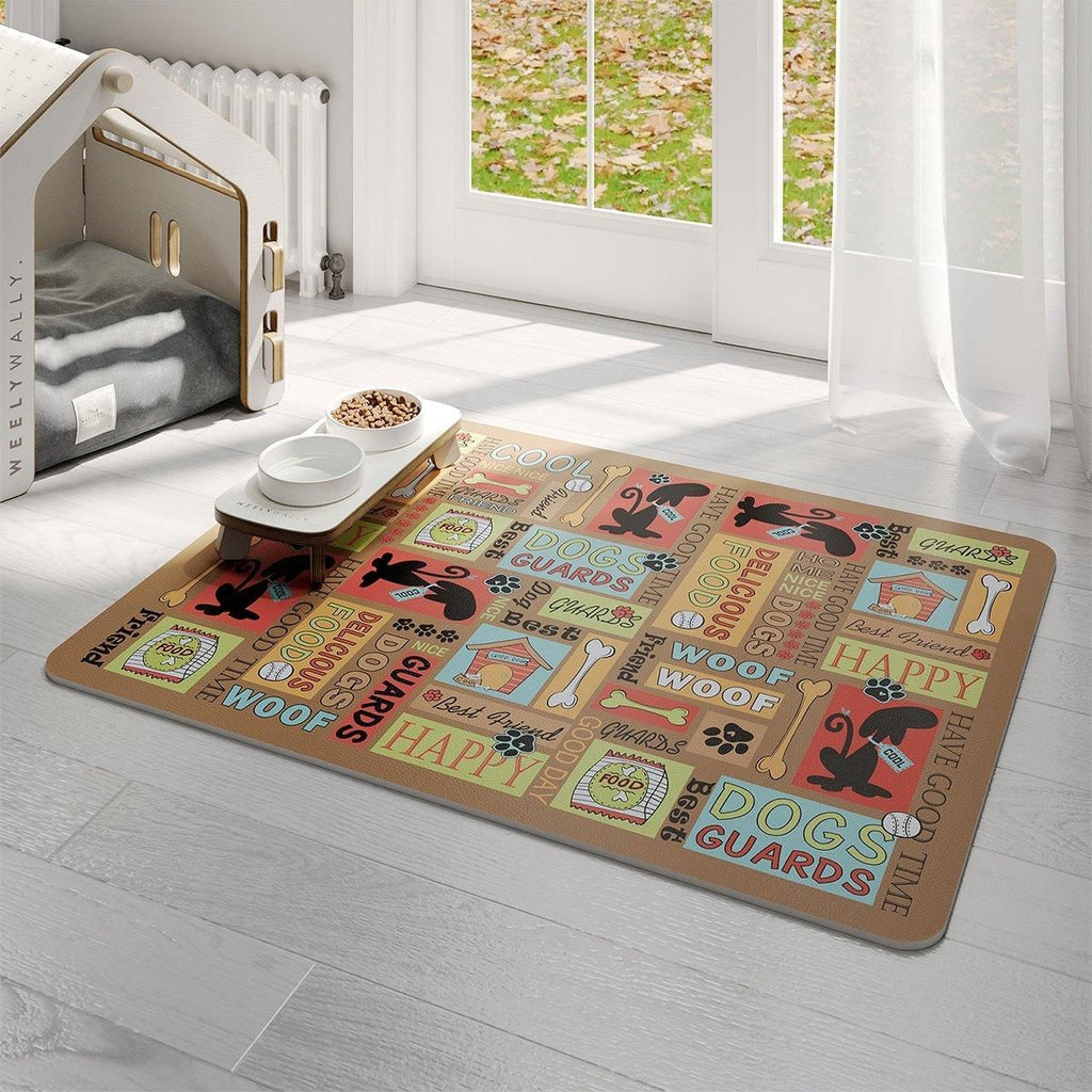 Waterproof Pet Floor Mat Carpet For Dog Cage Feeding Area Anti Slip Washable - Dog-Brown