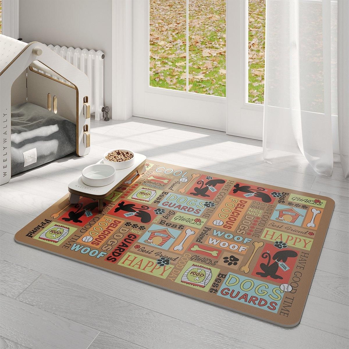 Waterproof Pet Floor Mat Carpet For Dog Cage Feeding Area Anti Slip Washable - Cat-White