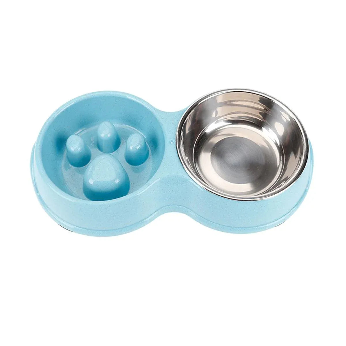 Dog Slow Feeder Double Bowl Pet Food and Water Dish - Blue