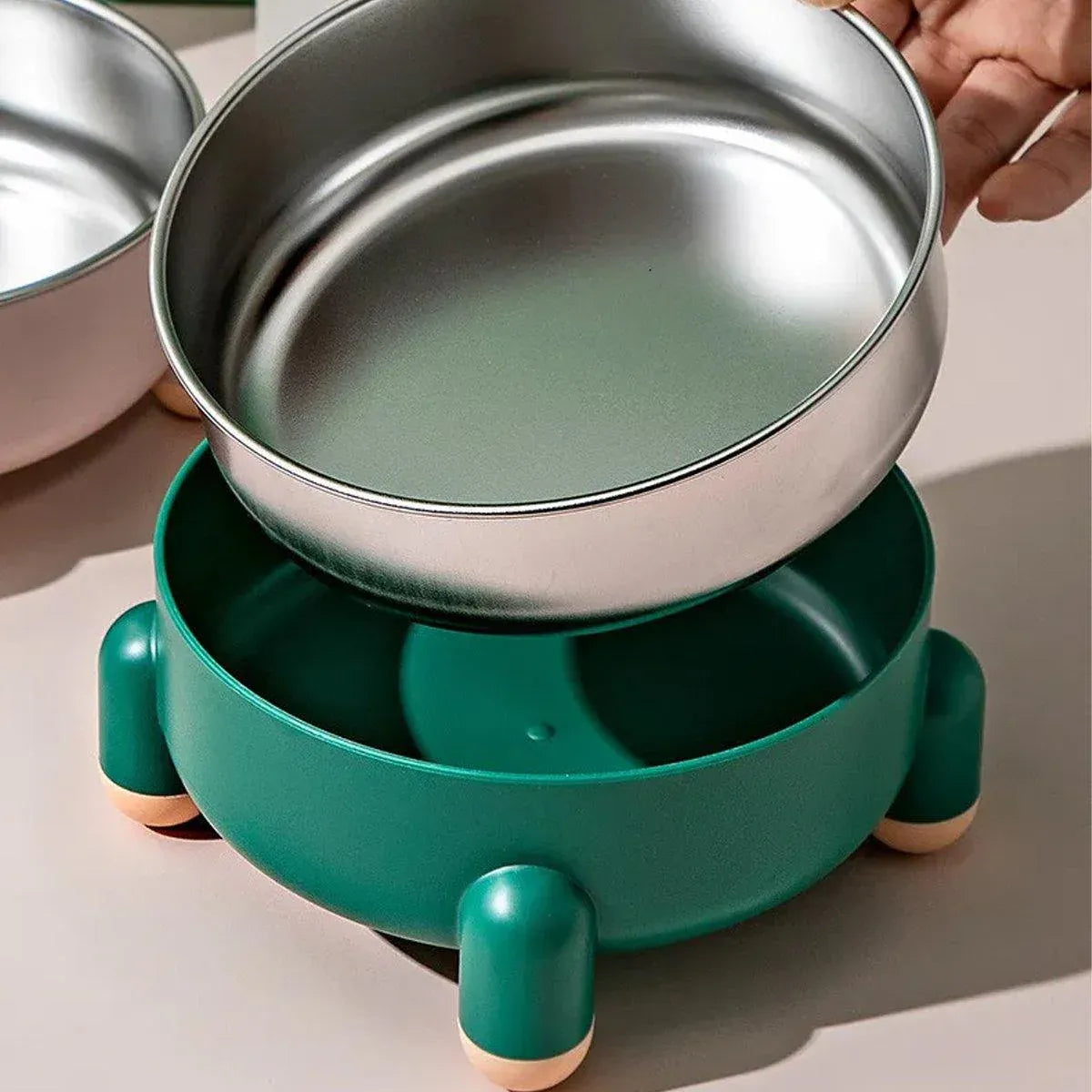 Anti-Tip Stainless Steel Dog Bowl Pet Basin for Dogs Cats Durable Feeding Dish - Green