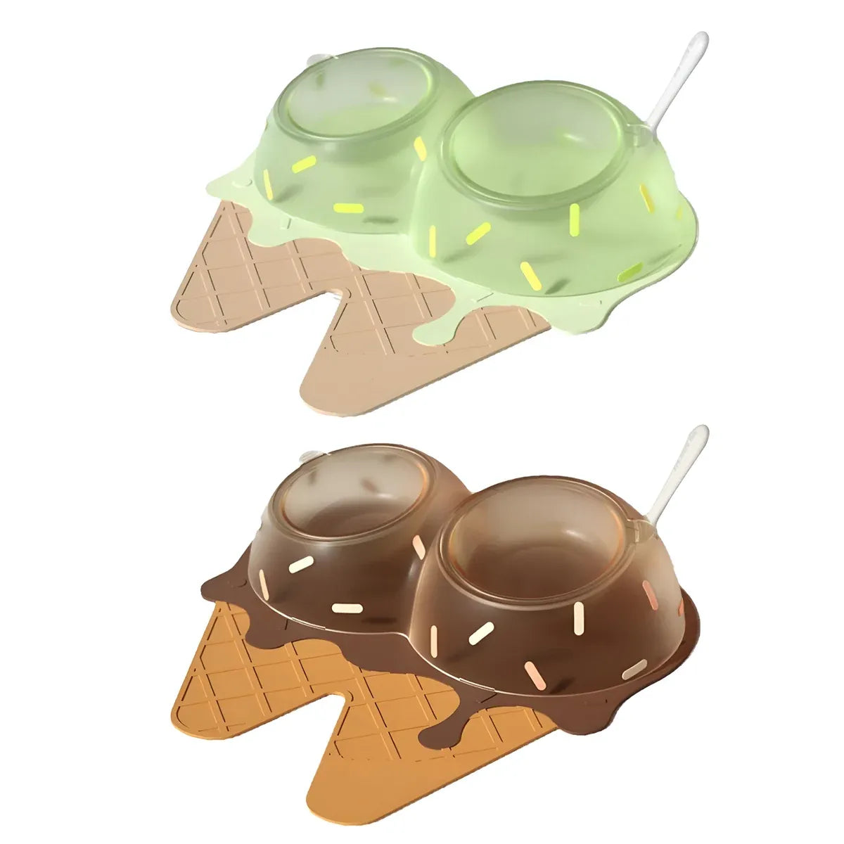 Detachable Ice Cream Shaped Bowls Pet Set Feeding Mat Spoon Cats Small Dogs - Green