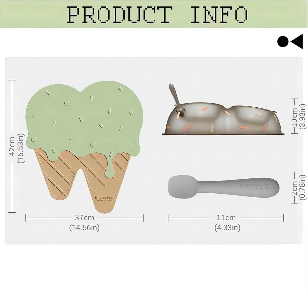 Detachable Ice Cream Shaped Bowls Pet Set Feeding Mat Spoon Cats Small Dogs - Green