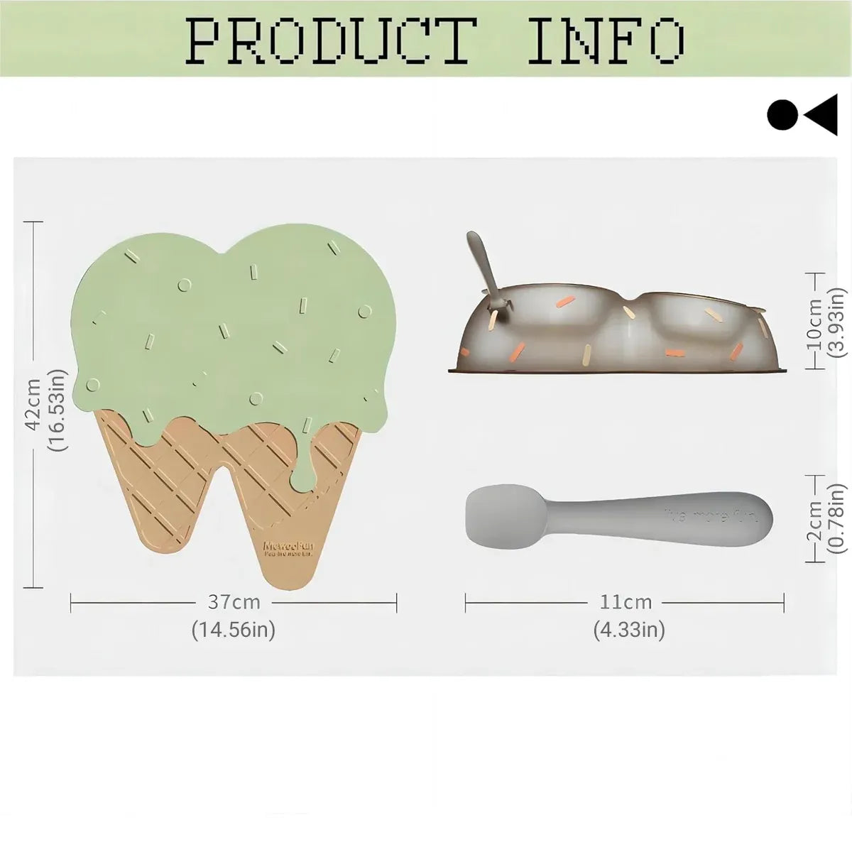 Detachable Ice Cream Shaped Bowls Pet Set Feeding Mat Spoon Cats Small Dogs - Green