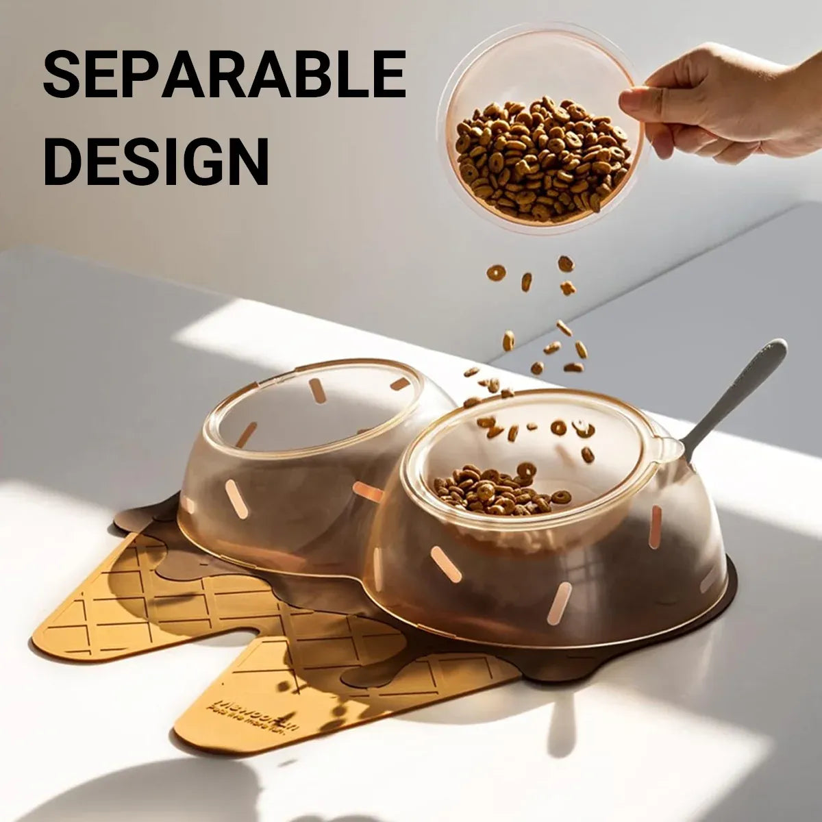 Detachable Ice Cream Shaped Bowls Pet Set Feeding Mat Spoon Cats Small Dogs - Green