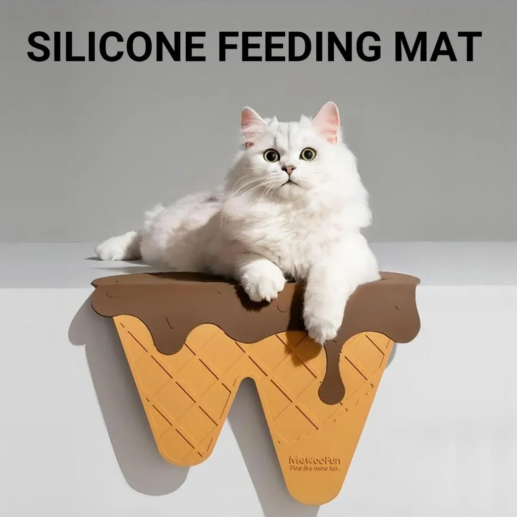 Detachable Ice Cream Shaped Bowls Pet Set Feeding Mat Spoon Cats Small Dogs - Green