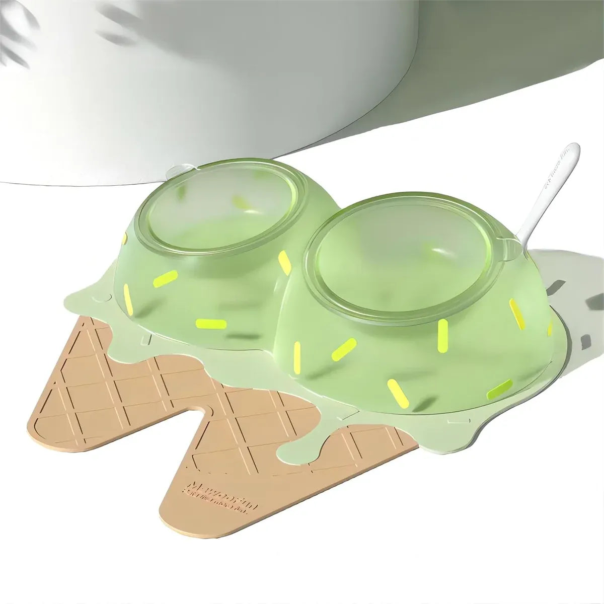 Detachable Ice Cream Shaped Bowls Pet Set Feeding Mat Spoon Cats Small Dogs - Green