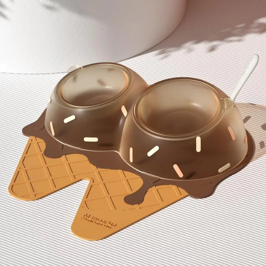 Detachable Ice Cream Shaped Bowls Pet Set Feeding Mat Spoon Cats Small Dogs - Green