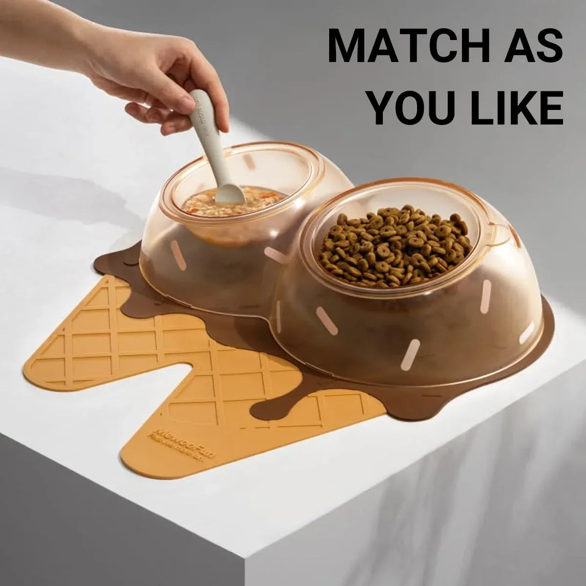 Detachable Ice Cream Shaped Bowls Pet Set Feeding Mat Spoon Cats Small Dogs - Green