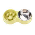 Dog Slow Feeder Double Bowl Pet Food and Water Dish - Green