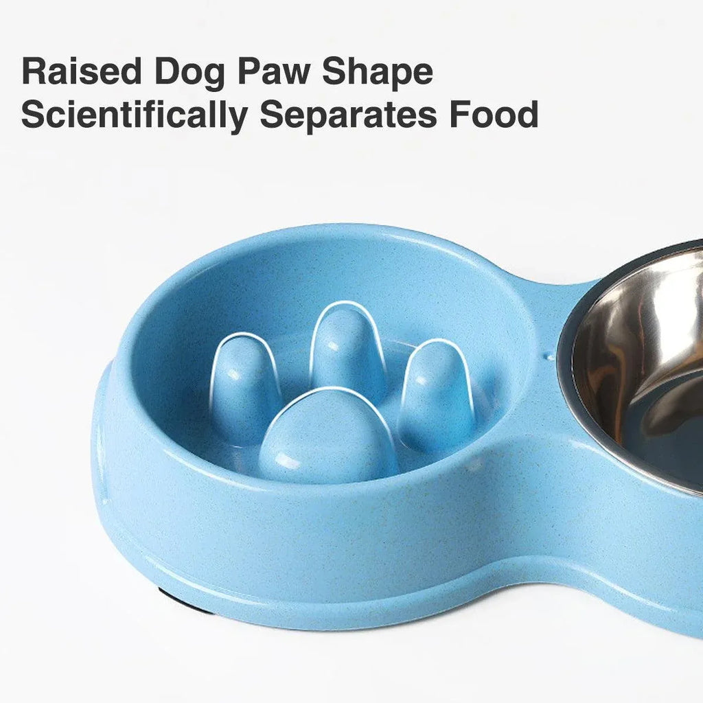 Dog Slow Feeder Double Bowl Pet Food and Water Dish - Green