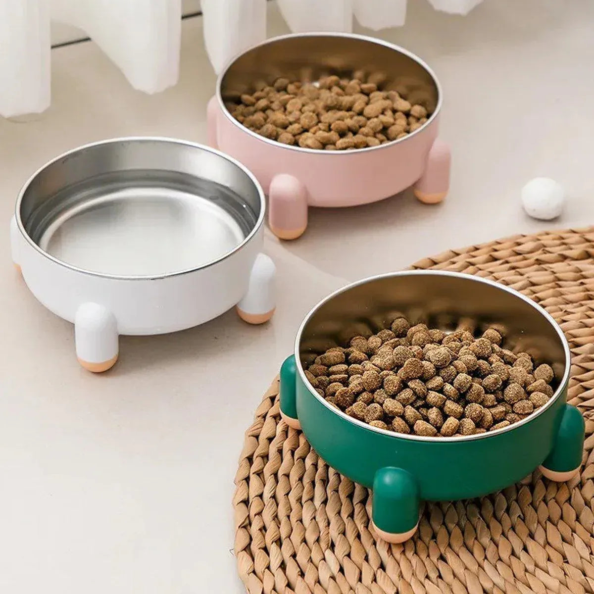 Anti-Tip Stainless Steel Dog Bowl Pet Basin for Dogs Cats Durable Feeding Dish - Pink