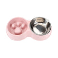 Dog Slow Feeder Double Bowl Pet Food and Water Dish - Pink