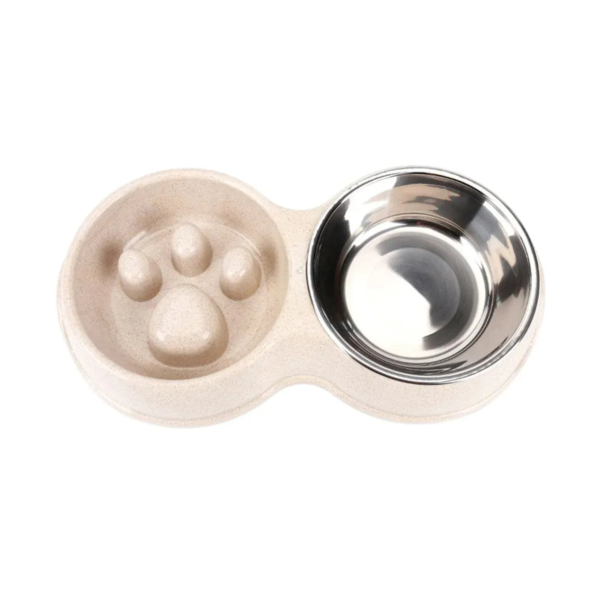 Dog Slow Feeder Double Bowl Pet Food and Water Dish - White