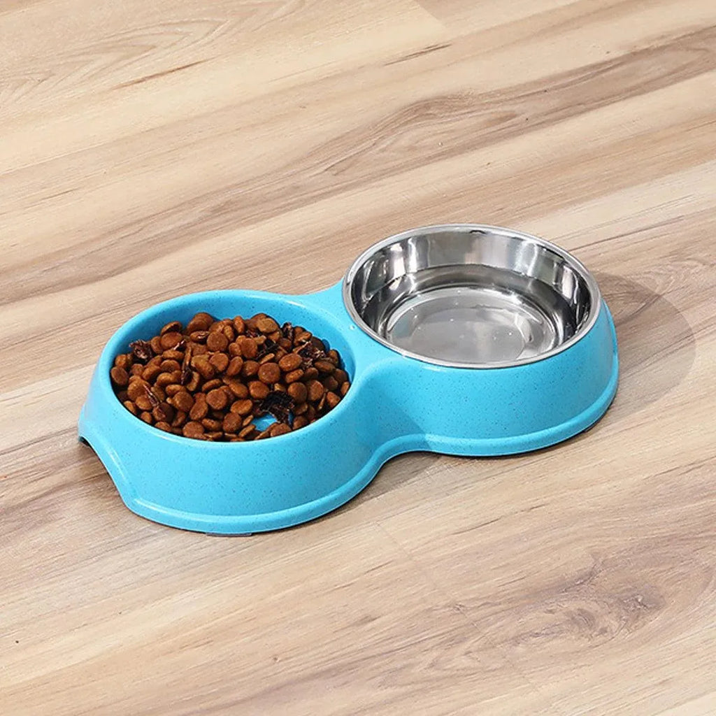 Dog Slow Feeder Double Bowl Pet Food and Water Dish - White