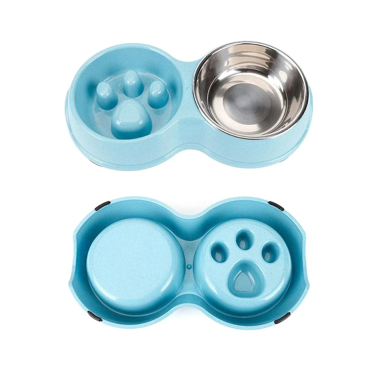Dog Slow Feeder Double Bowl Pet Food and Water Dish - White