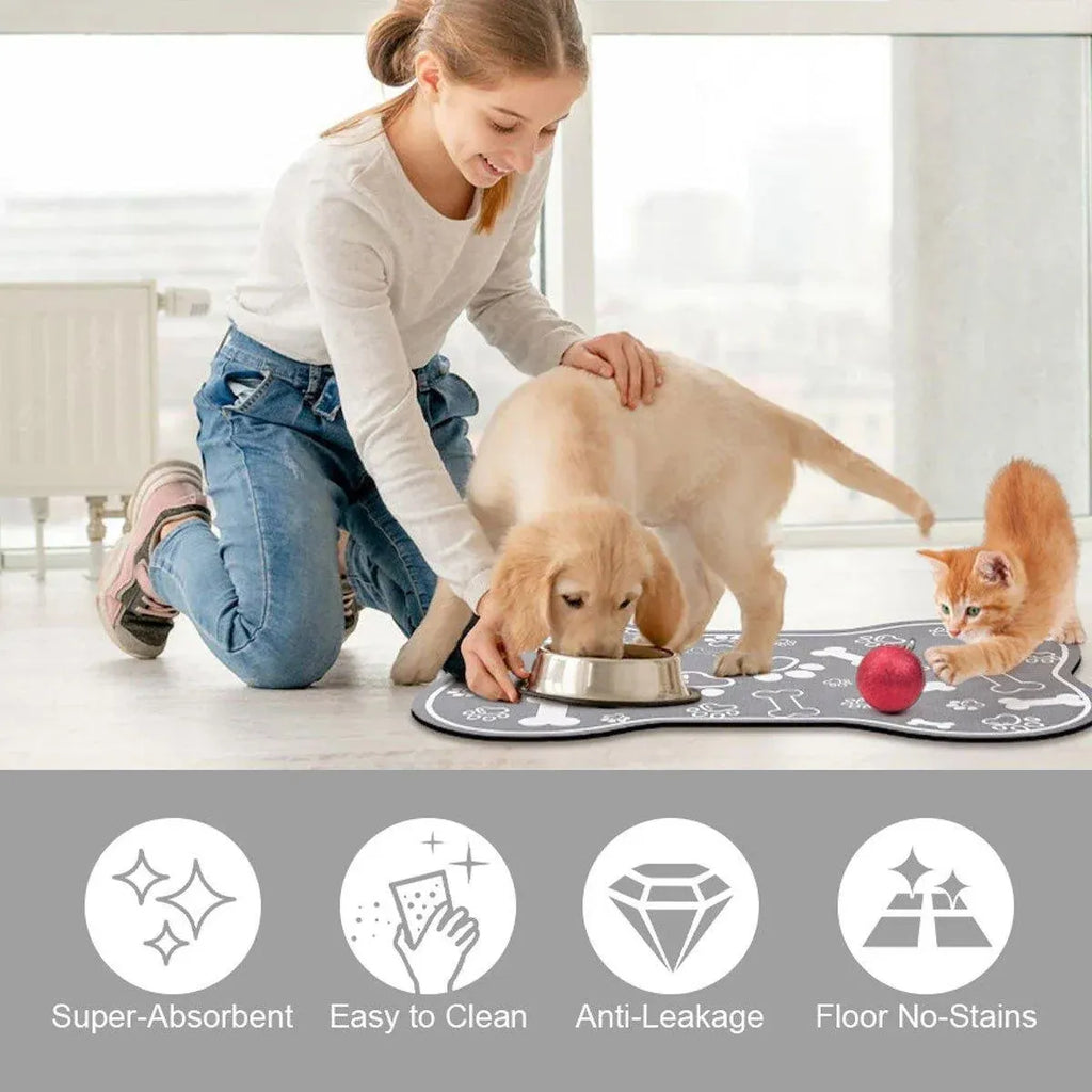 Pet Feeding Mat Non-slip Diatom Mud Absorbent Dirt-resistant Waterproof Placemat - Black-50x80cm