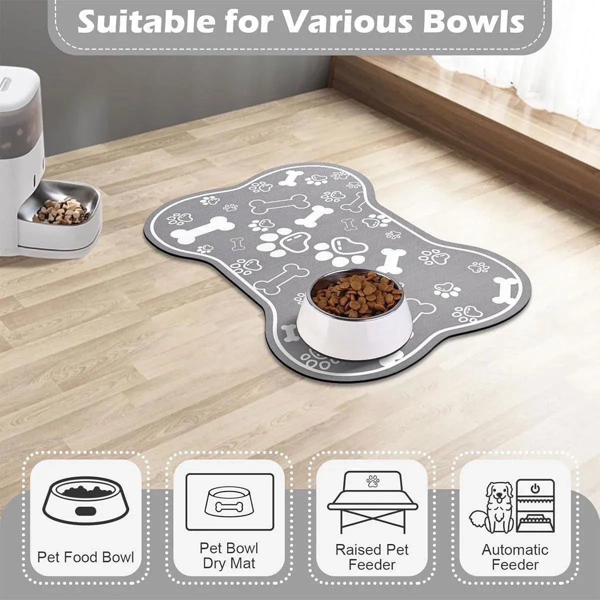Pet Feeding Mat Non-slip Diatom Mud Absorbent Dirt-resistant Waterproof Placemat - Black-60x90cm