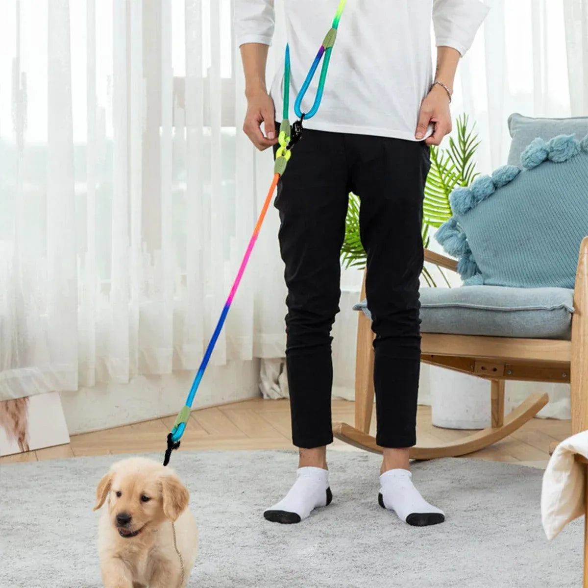 Adjustable Diagonal Dog Walking Leash Hands Free Crossbody- Black