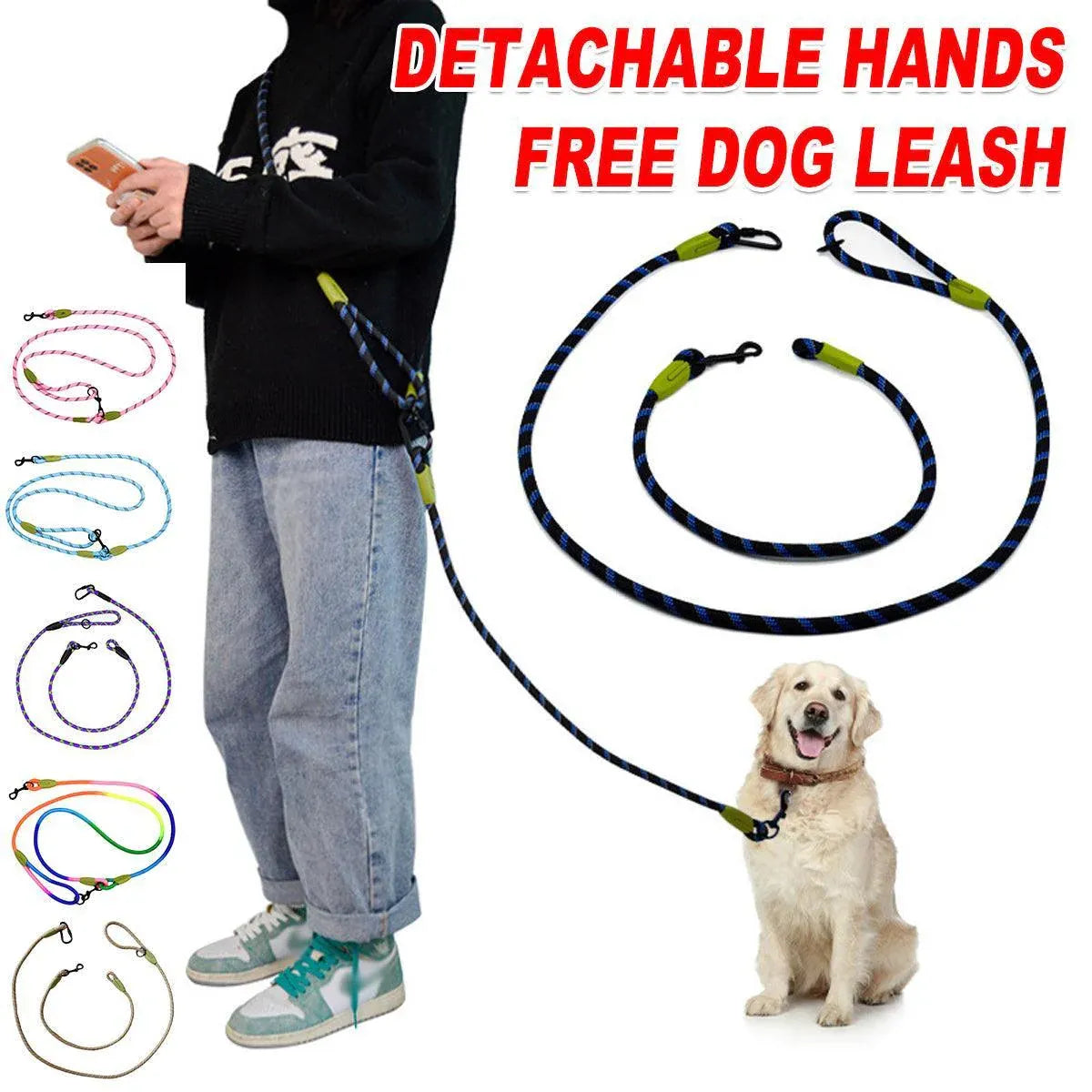 Adjustable Diagonal Dog Walking Leash Hands Free Crossbody Pet Lead Dogs - Purple
