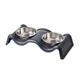Pet Bowls Stainless Steel Double Bowl Wavy Cat Dog Feeding Dish Nonslip Base - Black