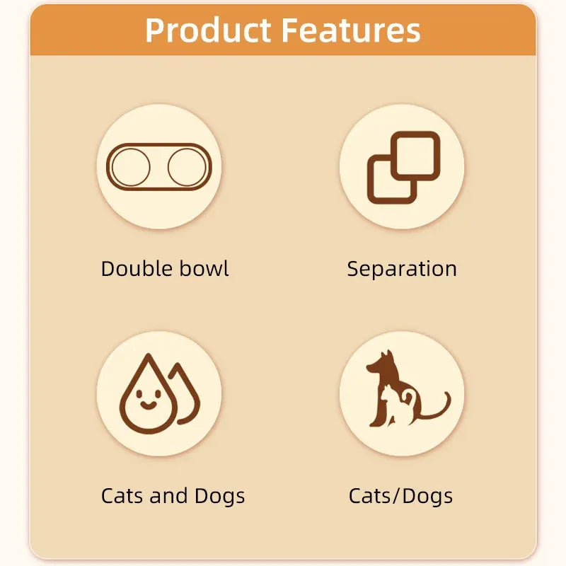 Pet Bowls Stainless Steel Double Bowl Wavy Cat Dog Feeding Dish Nonslip Base - Black