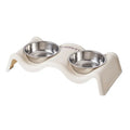 Pet Bowls Stainless Steel Double Bowl Wavy Cat Dog Feeding Dish Nonslip Base - White