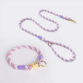 Handmade Gradient Rope Dog Collar & Leash Set - Pink Purple Swirl