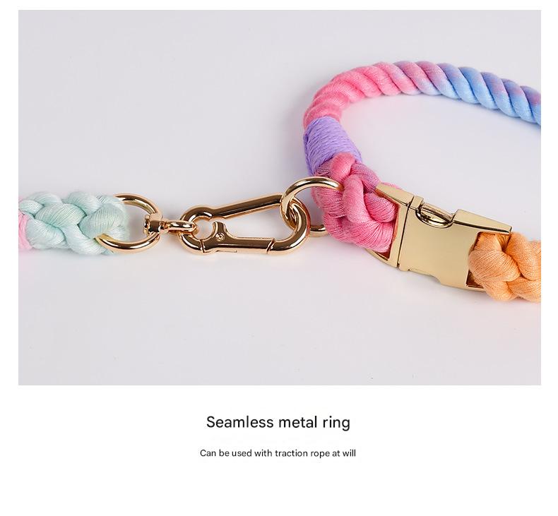 Handmade Gradient Rope Dog Collar & Leash Set - Pink Purple Swirl