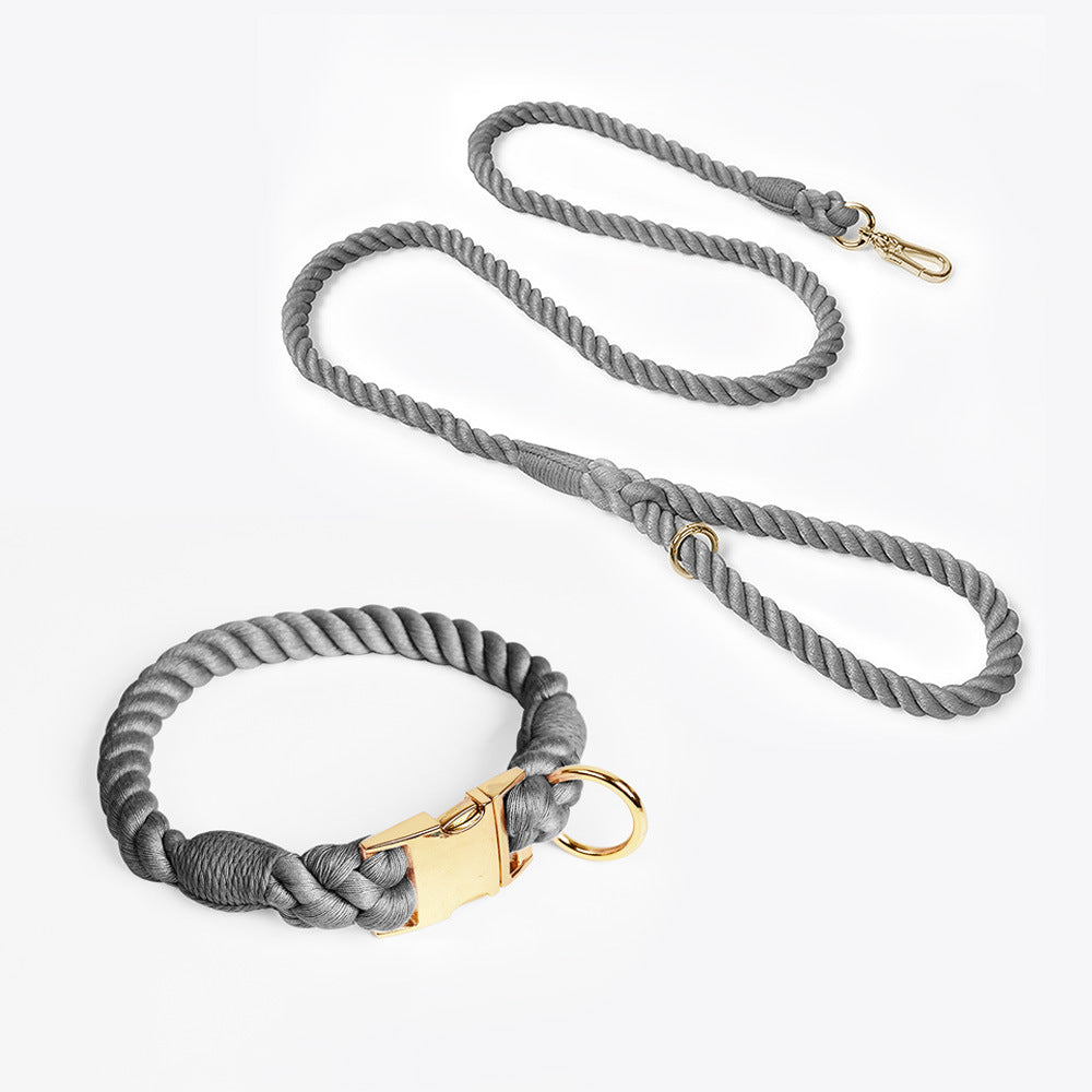 Handmade Rope Dog Collar and Leash Set - Storm Grey